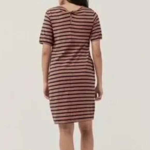 Pact Women's Size XL Harvest Striped Avery Blue Orange Cotton T-Shirt Dress - Picture 3 of 13
